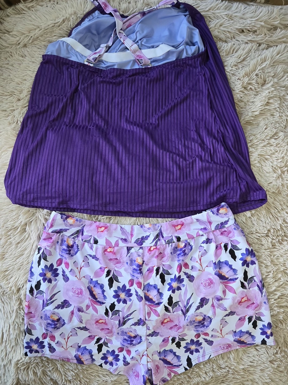 Modlily Ruched Round Neck Tankini Swimsuit with Pocket Shorts #1443 - Picture 4 of 10